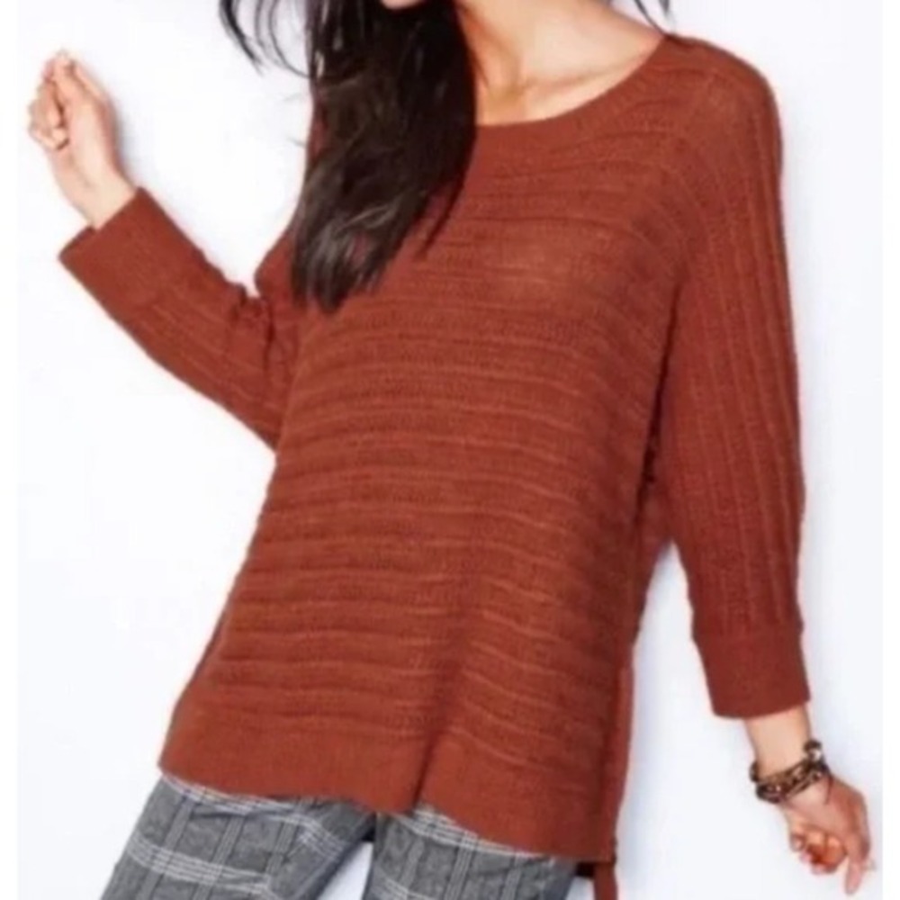 Garnet Hill Lambswool Angora Sweater Sz M Side Zip Burnt Orange Textured Knit